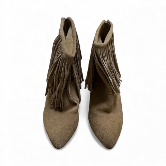 Chinese Laundry Fringe Suede Wedge Boots Tan ARCTIC Size 9.5 Boho Western - Picture 2 of 6